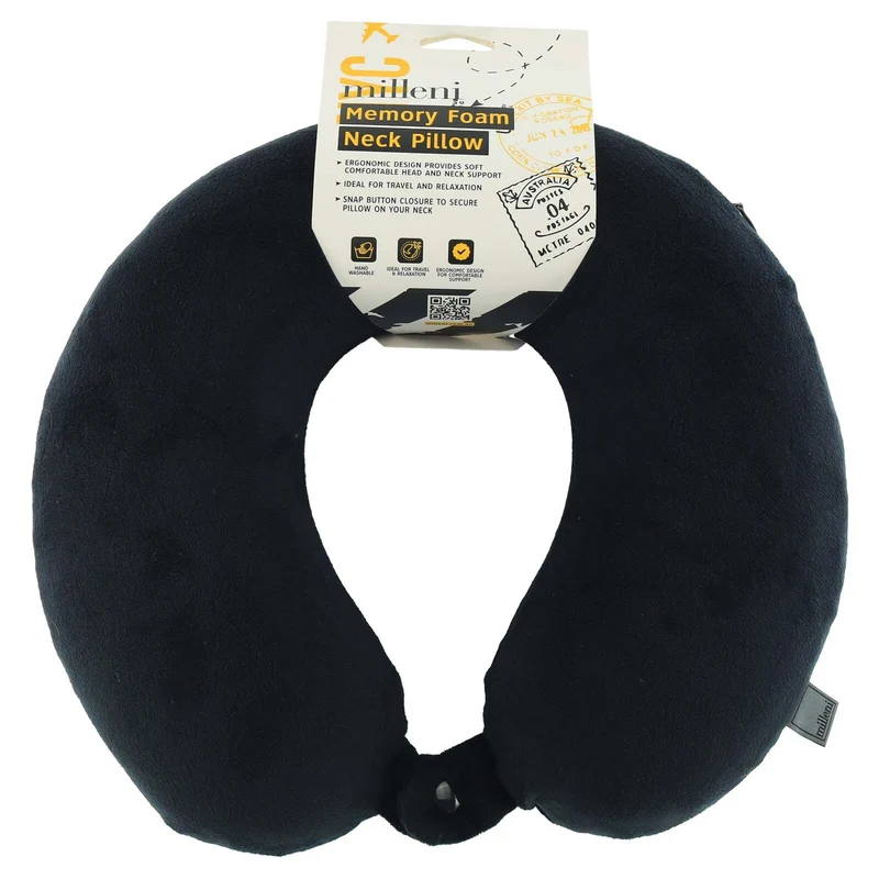 Milleni Memory Foam Comfort Ergonomic Air Travel Neck Pillow - Black