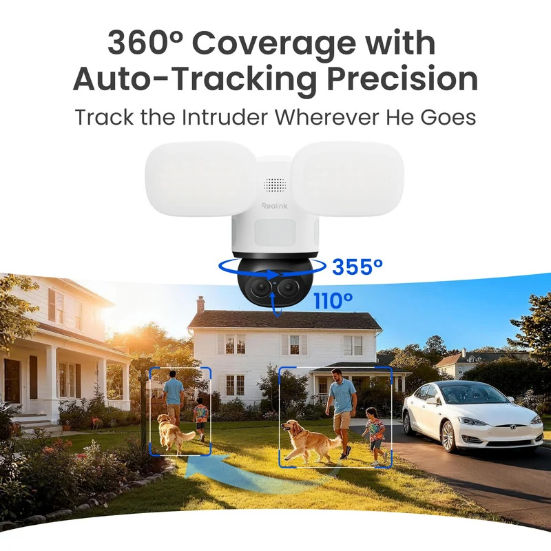 Reolink TrackFlex Floodlight WiFi 4K Dual-Lens Floodlight Camera, 360° PTZ 6X Hybrid Zoom