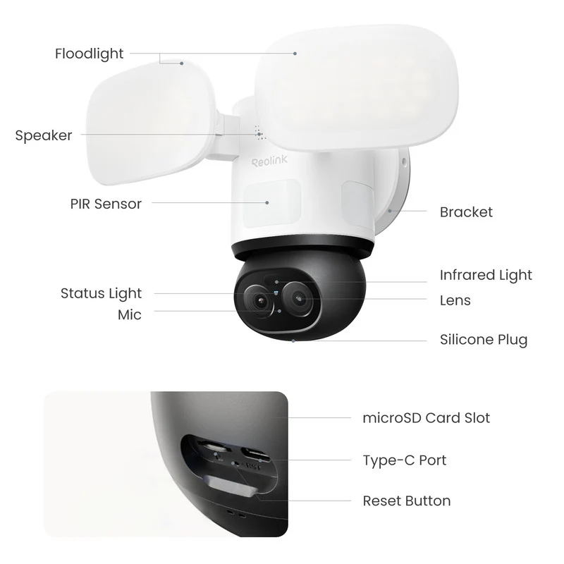 Reolink TrackFlex Floodlight WiFi 4K Dual-Lens Floodlight Camera, 360° PTZ 6X Hybrid Zoom