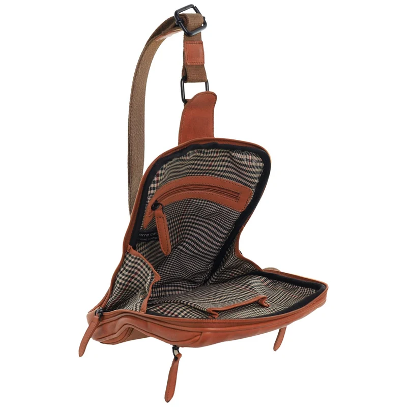 Pierre Cardin Men's Italian Leather Structured Crossbody Sling Bag 29cm Cognac