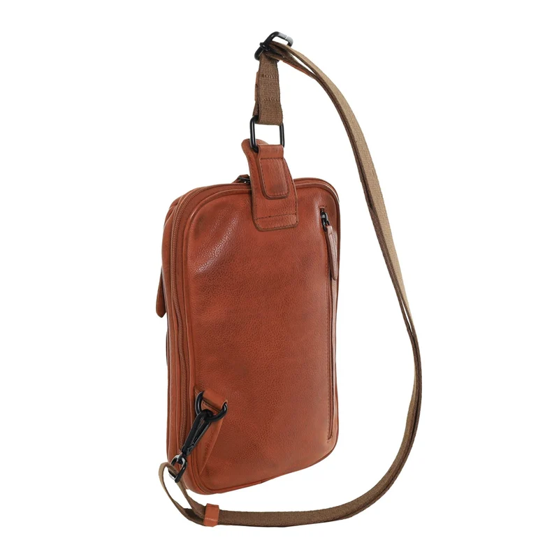 Pierre Cardin Men's Italian Leather Structured Crossbody Sling Bag 29cm Cognac