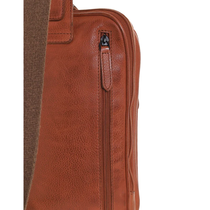 Pierre Cardin Men's Italian Leather Structured Crossbody Sling Bag 29cm Cognac