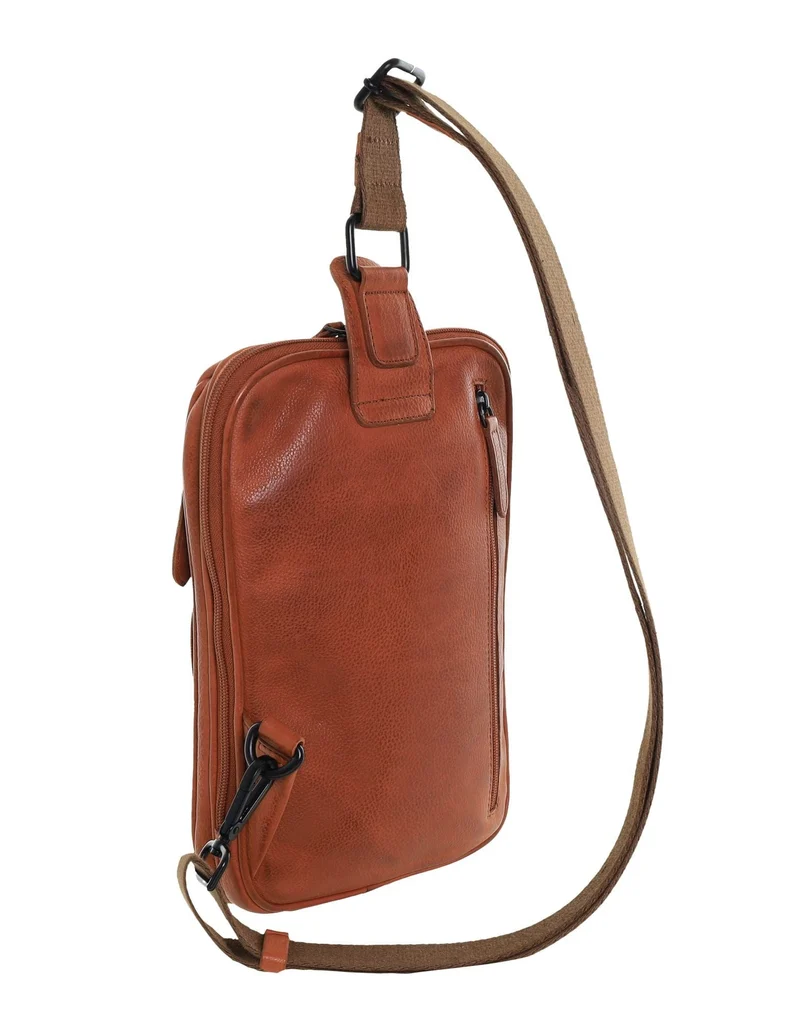 Pierre Cardin Men's Italian Leather Structured Crossbody Sling Bag 29cm Cognac