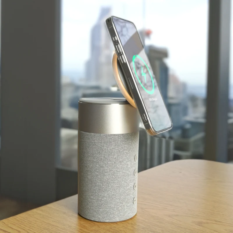 LBT - Haut-parleur Bluetooth à chargement magnétique 3-en-1 Mag Stream Vibe Home - Gris clair