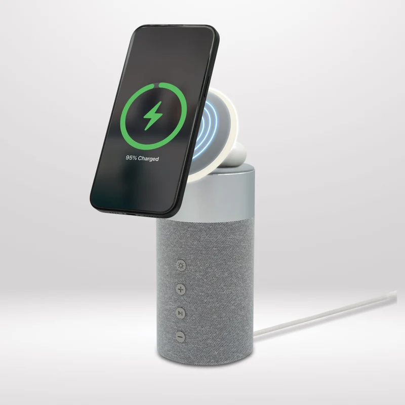 LBT - Haut-parleur Bluetooth à chargement magnétique 3-en-1 Mag Stream Vibe Home - Gris clair