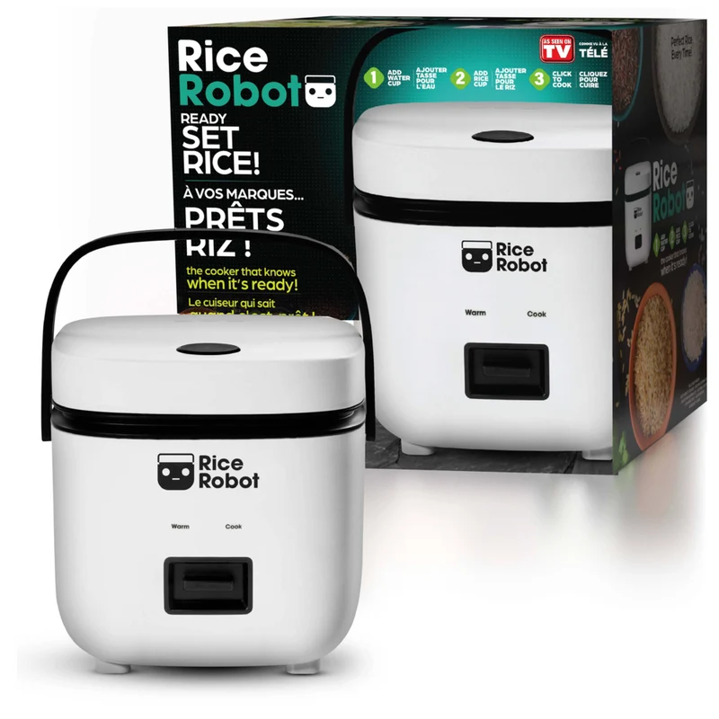 Rice Robot 4 Cup Space Saving Rice Cooker with Ceramic Nonstick Inner Pot - White