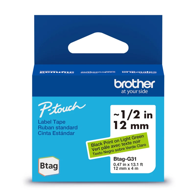 Brother - BTAGG31 Ruban non laminé vert pâle avec texte noir authentique pour étiqueteuse P-touch, 12 mm (L) x 4 m (l)