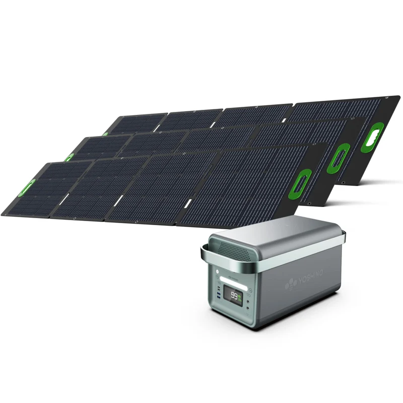 Yoshino Solid-State Portable 2,000W Solar Generator with 3x200W Portable Solar Panels