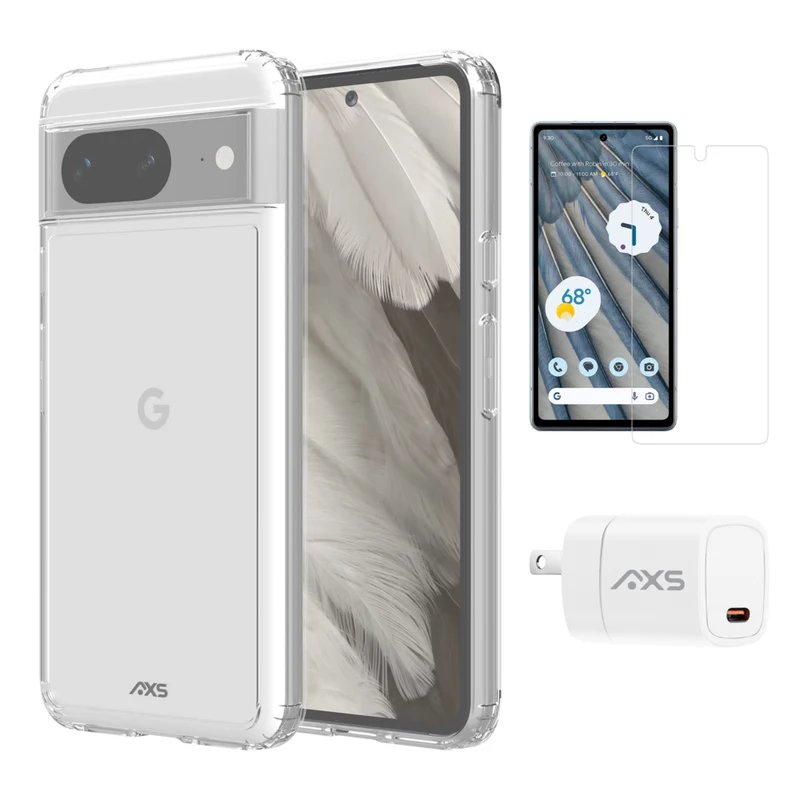 AXS Starter Kit bundle Ultra Clear Case, Screen Protector and 30w Charger for Google Pixel 8
