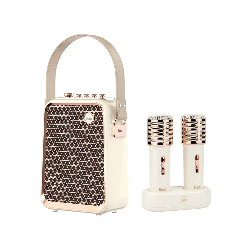 Divoom Songbird Home ktv Sound Set Outdoor Karaoke Bluetooth Small Speaker With Dual Wireless Microphone - White