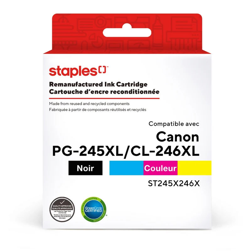 Staples - Cartouche d’encre Canon PG-245XL/CL-246XL remise à neuf - rendement élevé - noir & colour - paquet de 2