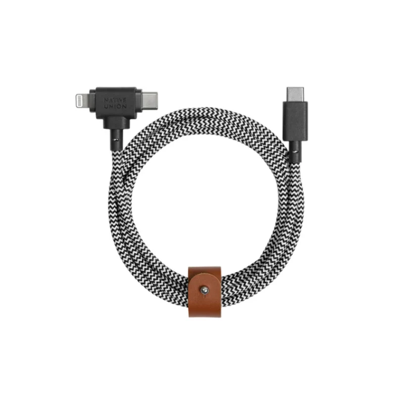 Native Union - Câble Belt Duo USB-C vers USB-C/Lightning 1,5m - Zebra