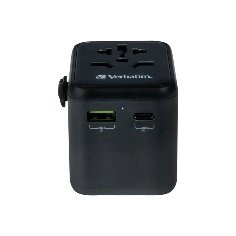 Verbatim - 20W Adaptateur de voyage universel - 3,50 po l x 2,20 po l x 4,10 po H - Noir