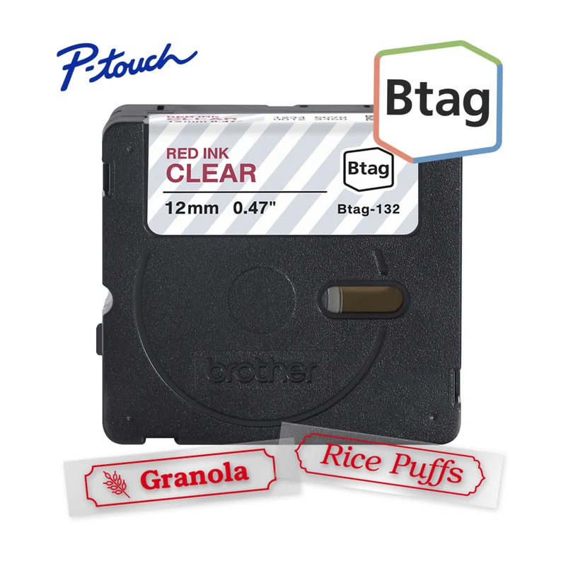 Brother - BTAG132 Ruban non laminé transparent avec texte rouge authentique pour étiqueteuse P-touch, 12 mm (L) x 4 m (l)