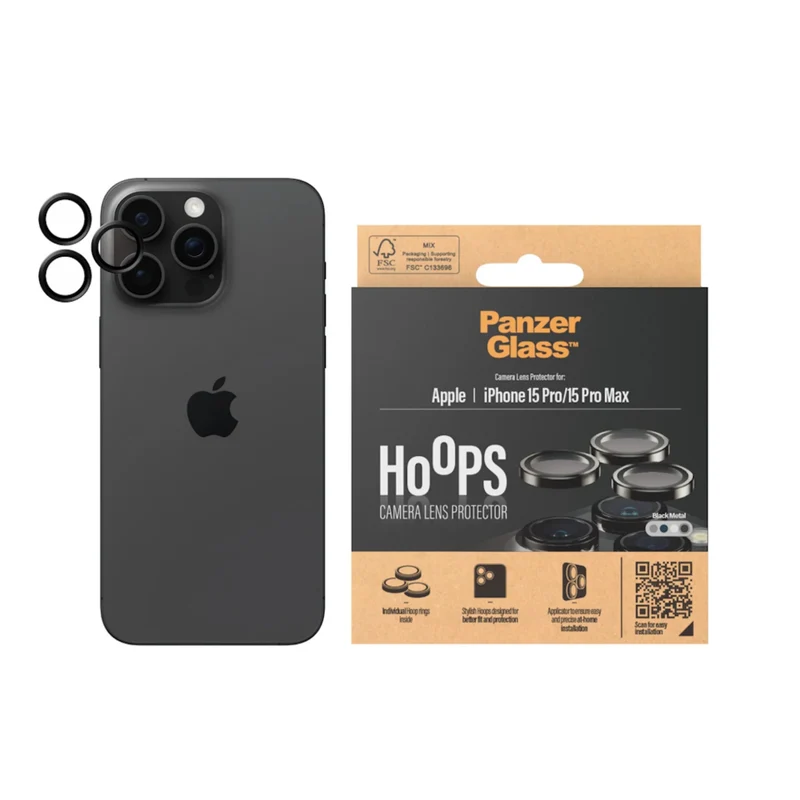 PanzerGlass - Protecteur d'objectif d'appareil photo Hoops pour iPhone 15 Pro/15 Pro Max - Transparent