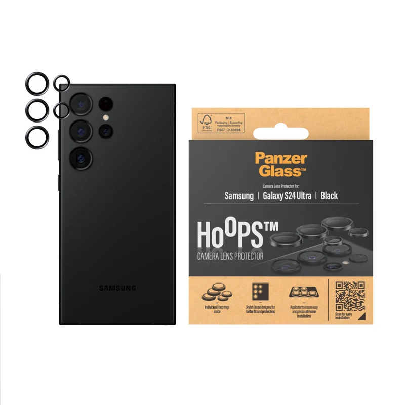 PanzerGlass - Protecteur d'objectif d'appareil photo Hoops pour Samsung Galaxy S24 Ultra - Noir