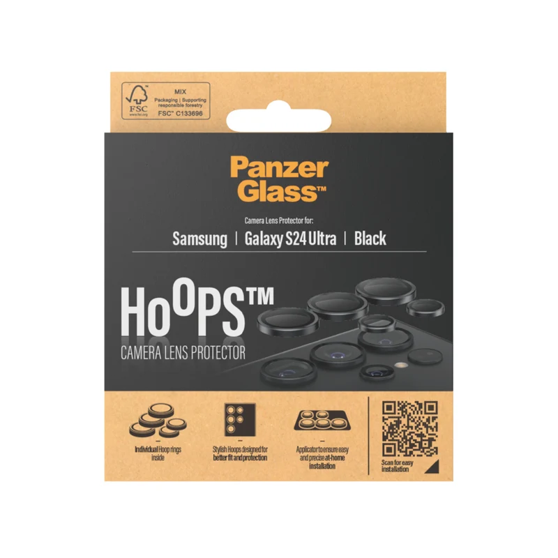 PanzerGlass - Protecteur d'objectif d'appareil photo Hoops pour Samsung Galaxy S24 Ultra - Noir