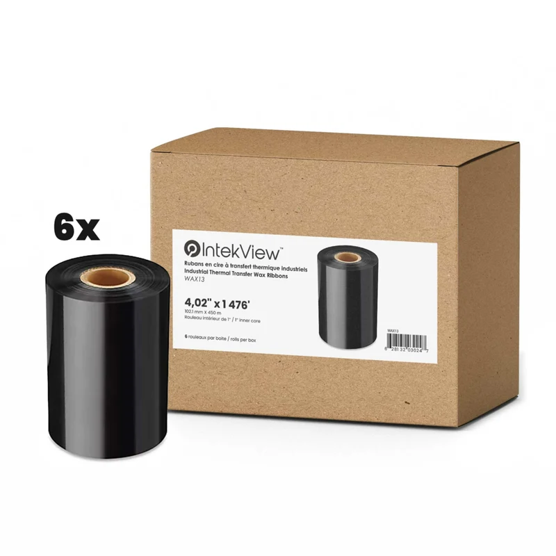 IntekView Thermal Transfer Ribbon Wax - 4.02" x 1476' - Core 1" - 6 Pack