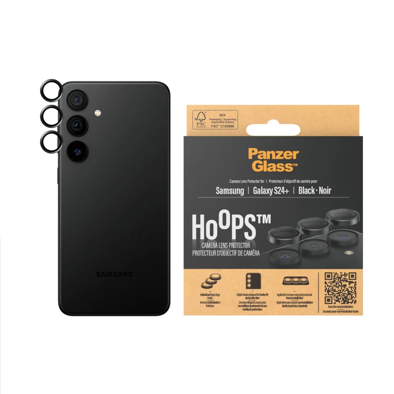 PanzerGlass - Protecteur d'objectif d'appareil photo Hoops pour Samsung Galaxy S24 Plus - Noir