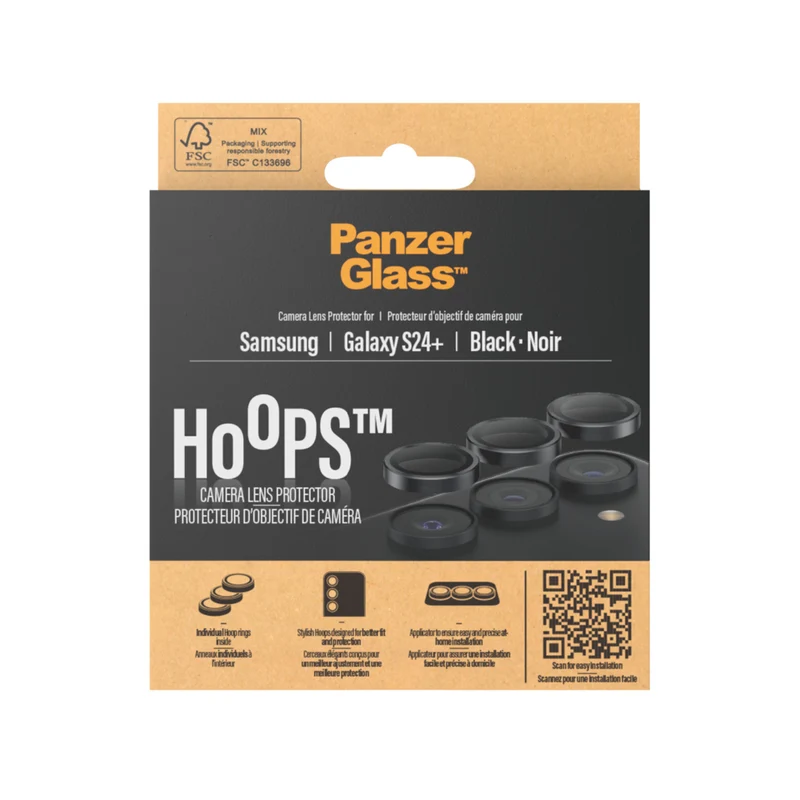PanzerGlass - Protecteur d'objectif d'appareil photo Hoops pour Samsung Galaxy S24 Plus - Noir