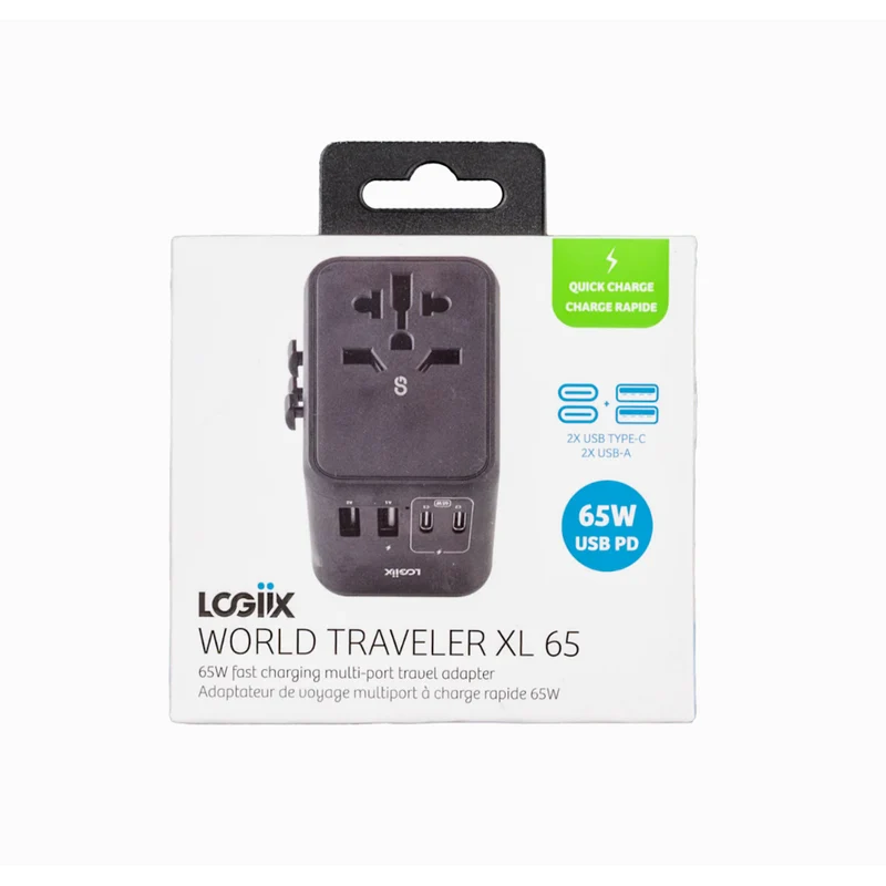 LOGiiX - World Traveler XL 65W Adaptateur de Voyage - Noir