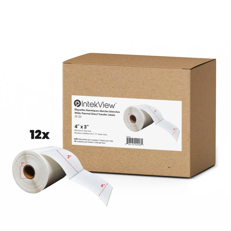 Premium Tape 4" x 3" (102 mm x 76 mm) Direct Thermal Labels - 1" (25 mm) Core - 12 Rolls