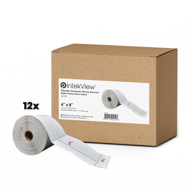 Premium Tape 4" x 8" (102 mm x 203 mm) Direct Thermal Labels - 1" (25 mm) Core - 12 Rolls