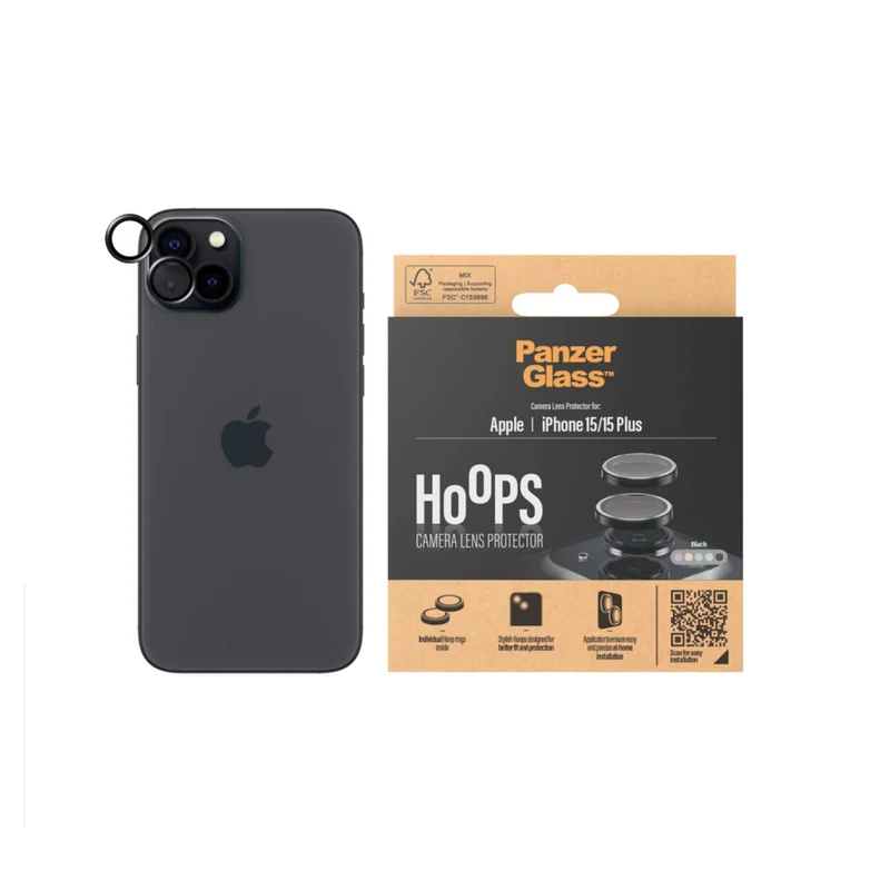 PanzerGlass - Protecteur d'objectif d'appareil photo Hoops pour iPhone 15/15 Plus - Transparent