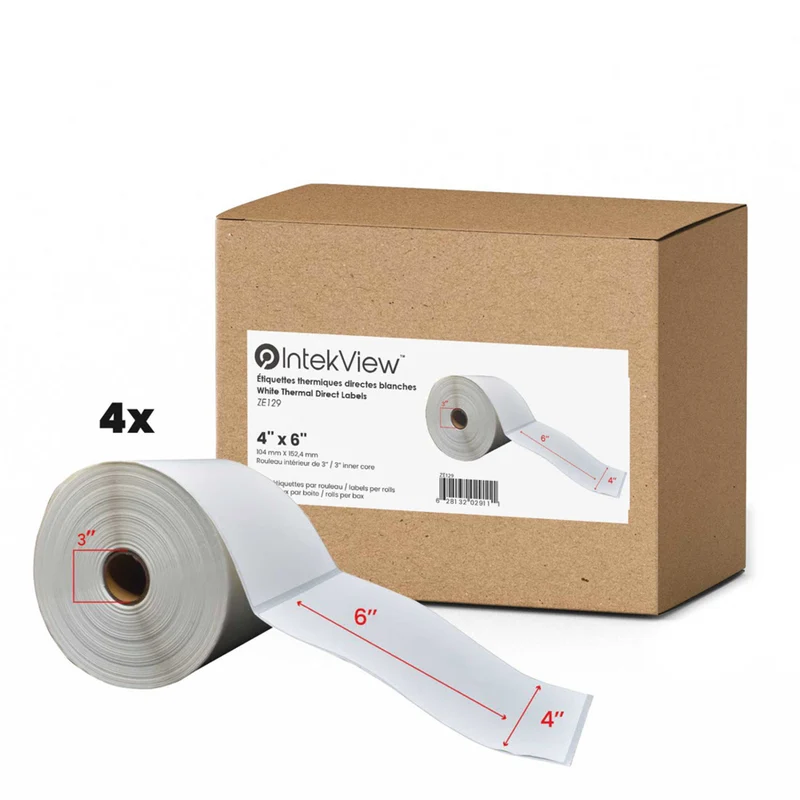 Premium Tape 4" x 6" (102 mm x 152 mm) Direct Thermal Labels - 3" (76 mm) Core - 4 Rolls