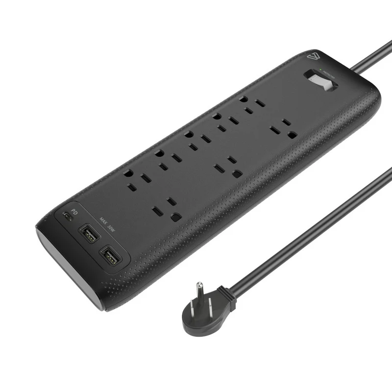 BlueDiamond - Parasurtenseur à 8 prises avec USB-C/USB-A - Cordon de 8' - Noir