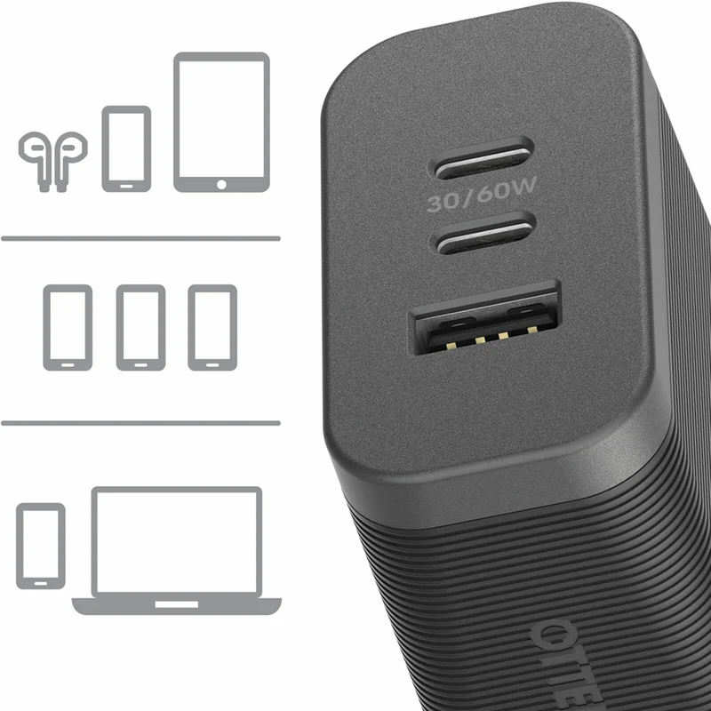 OtterBox Premium Pro Fast Charge 72W Dual USB-C and USB-A Wall Charger - Black