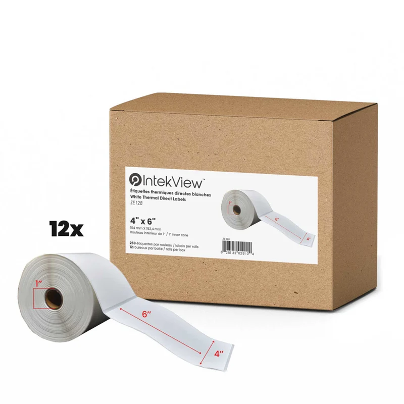 Premium Tape 4" x 6" (102 mm x 152 mm) Direct Thermal Labels - 1" (25 mm) Core - 12 Rolls