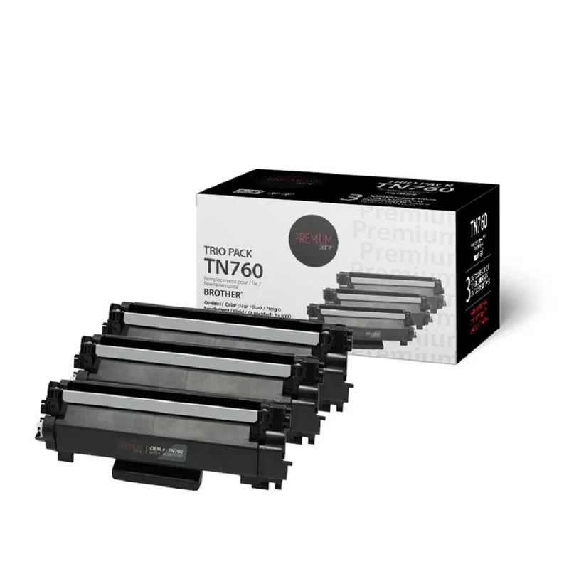 Premium Tone - Brother TN760 Toner Compatible - Paquet de 3