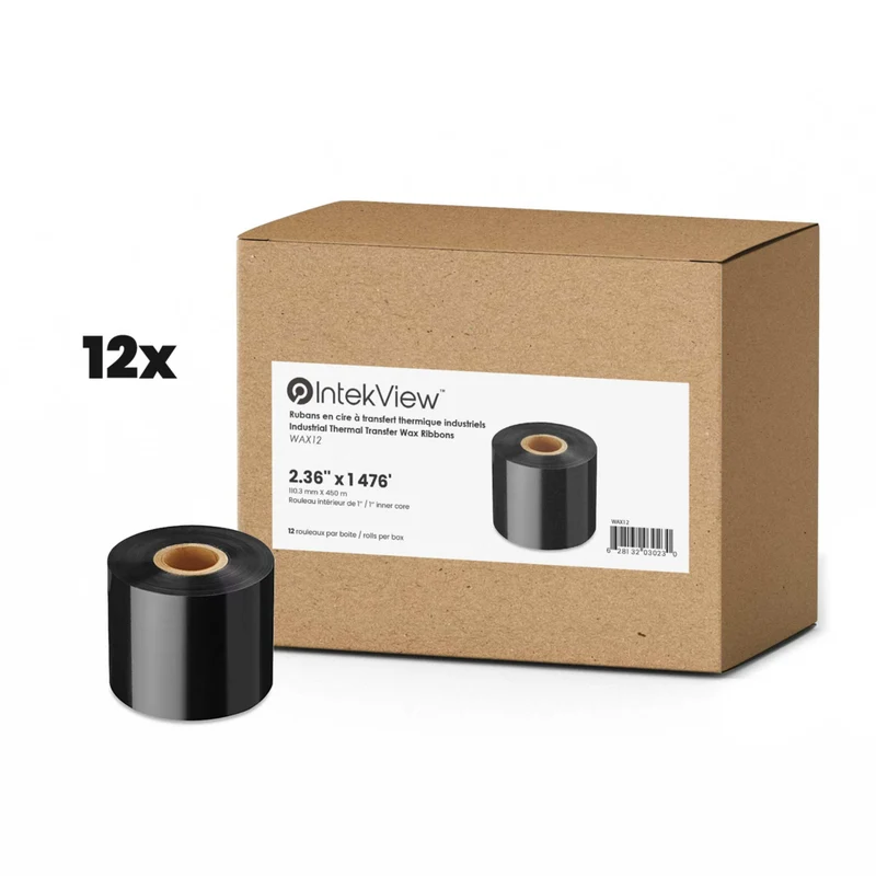 IntekView Thermal Transfer Ribbon Wax - 2.36" x 1476' - Core 1" - 12 Pack