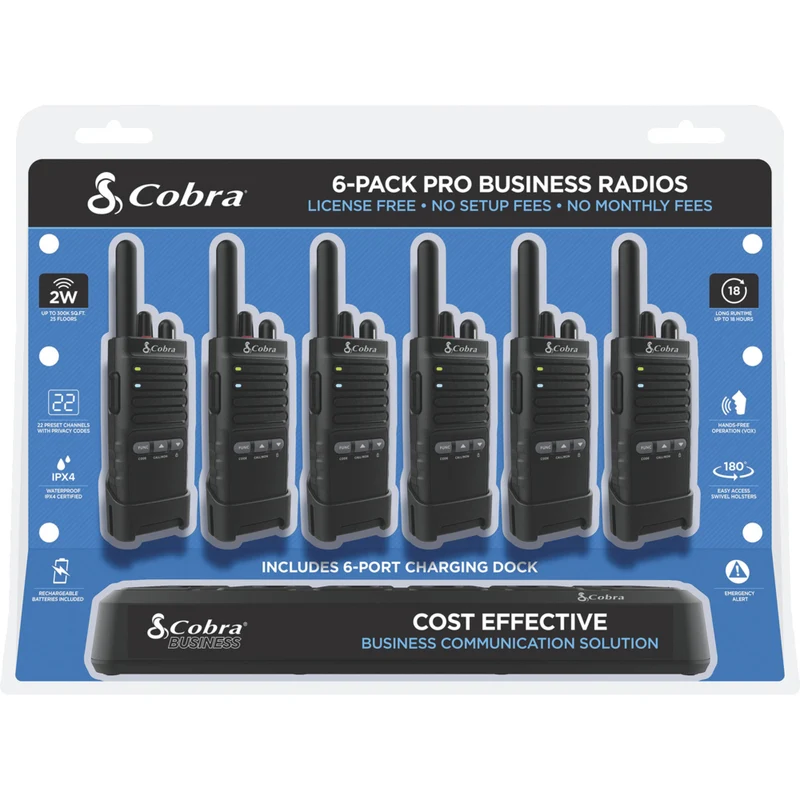 Cobra - PX650 Radio bidirectionnelle professionnelle FRS avec station de chargement – Lot de 6