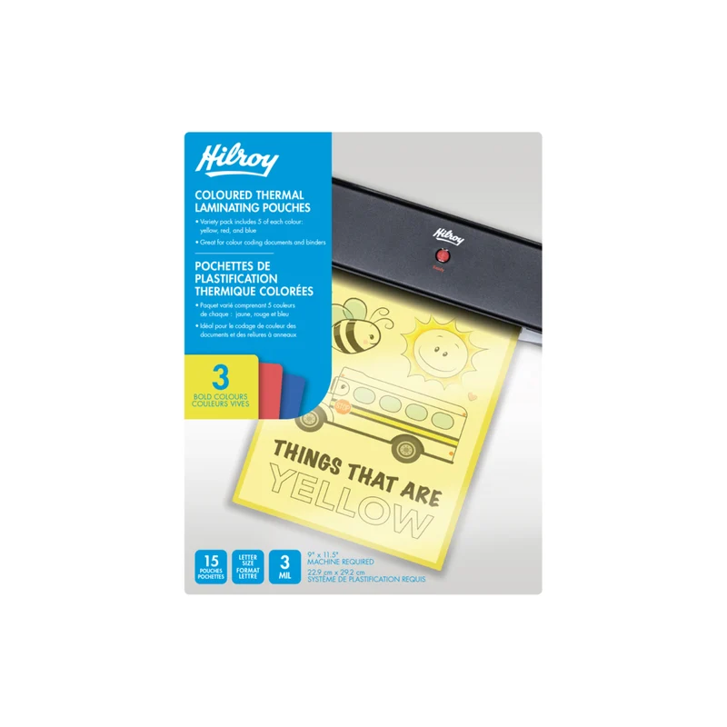 Hilroy - Feuilles de plastification - 3 mil - format lettre - couleurs assorties - paquet de 15