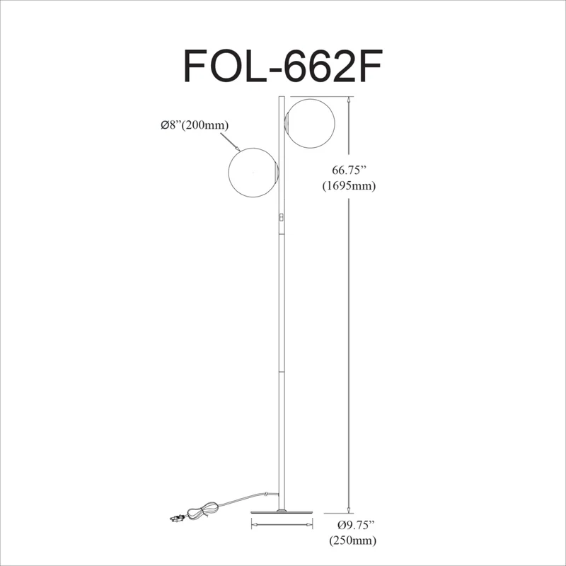 Dainolite - Lampe sur pied à incandescence contemporaine Folgar, 2 lumières, laiton vieilli et verre opale blanc