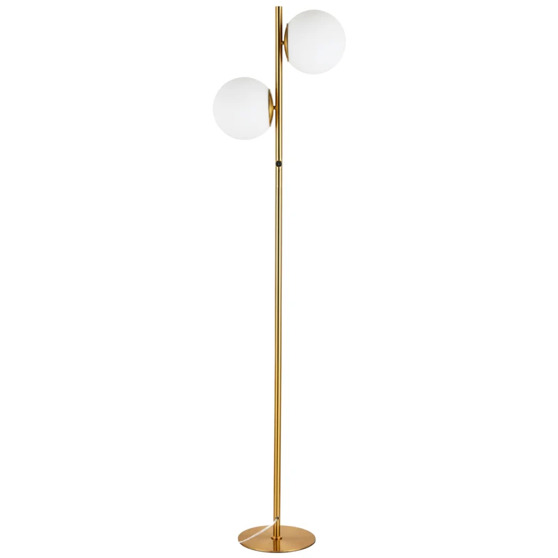 Dainolite Folgar Contemporary Incandescent Floor Lamp - 2 Lights - Aged Brass with White Opal Glass