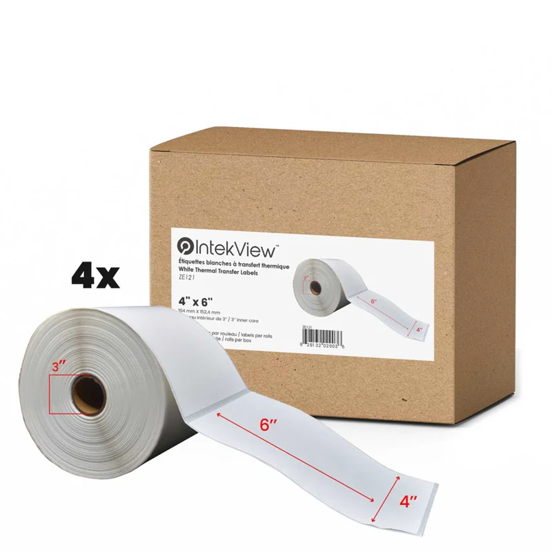 Premium Tape 4" x 6" (102 mm x 152 mm) Thermal Transfer Labels - 3" (76 mm) Core - 4 Rolls