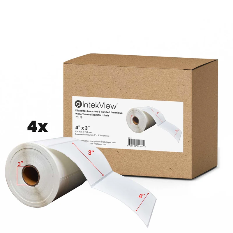 Premium Tape 4" x 3" (102 mm x 76 mm) Thermal Transfer Labels - 3" (76 mm) Core - 4 Rolls