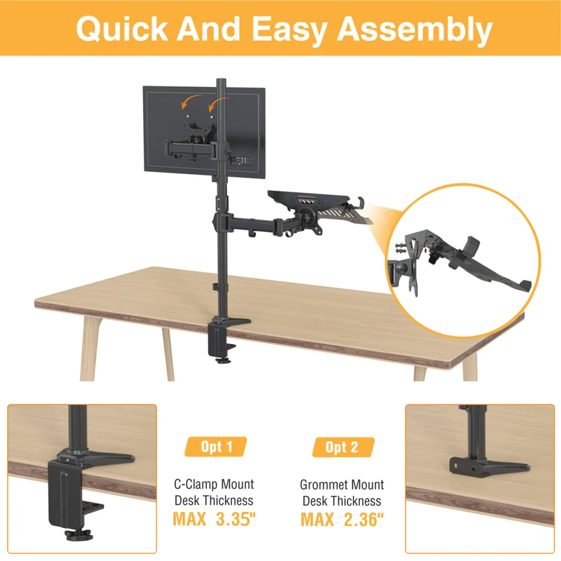 SHOPPINGALL Extra Tall Fully Adjustable Dual Monitor and Laptop Mount Stand with 31.5 inch Stand-up Pole for Laptop up to 17" Monitors up to 32" - SA-LH09L-Black