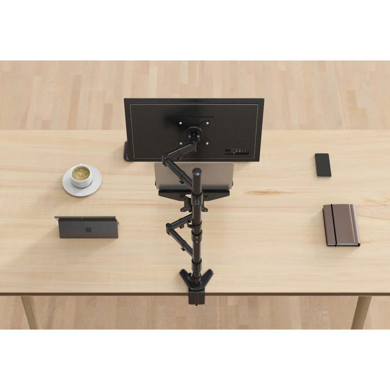 SHOPPINGALL Extra Tall Fully Adjustable Dual Monitor and Laptop Mount Stand with 31.5 inch Stand-up Pole for Laptop up to 17" Monitors up to 32" - SA-LH09L-Black