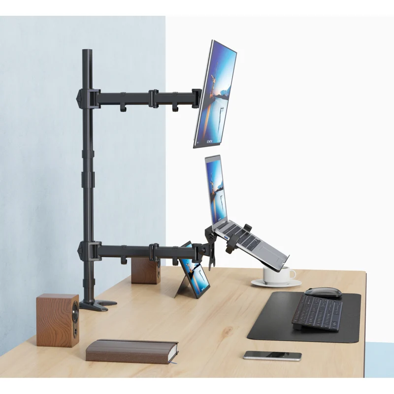 SHOPPINGALL Extra Tall Fully Adjustable Dual Monitor and Laptop Mount Stand with 31.5 inch Stand-up Pole for Laptop up to 17" Monitors up to 32" - SA-LH09L-Black