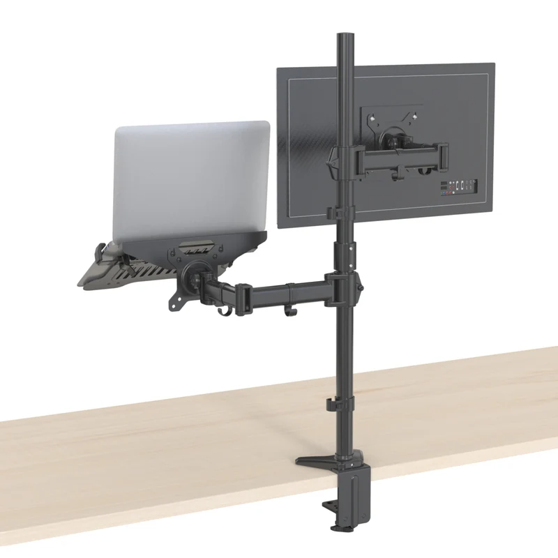 SHOPPINGALL Extra Tall Fully Adjustable Dual Monitor and Laptop Mount Stand with 31.5 inch Stand-up Pole for Laptop up to 17" Monitors up to 32" - SA-LH09L-Black
