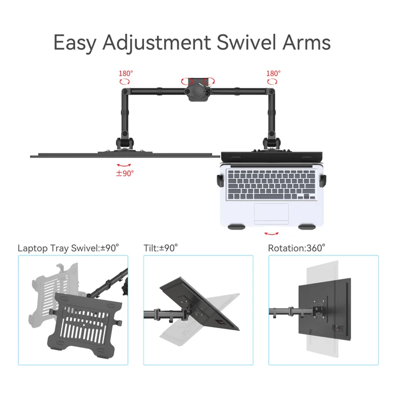 SHOPPINGALL Extra Tall Fully Adjustable Dual Monitor and Laptop Mount Stand with 31.5 inch Stand-up Pole for Laptop up to 17" Monitors up to 32" - SA-LH09L-Black