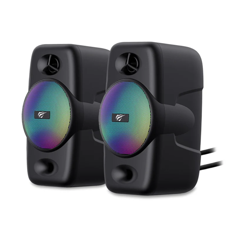 Havit - Haut-parleurs stéréo pour ordinateur – Alimentés par USB, éclairage RVB dynamique, entrée audio stéréo 3,5 mm – Lot de 2