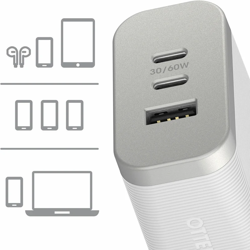 OtterBox Premium Pro Fast Charge 72W Dual USB-C and USB-A Wall Charger - White