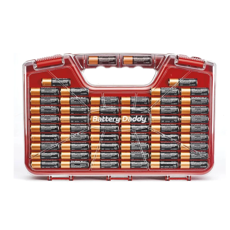 Battery Daddy 180-Battery Organizer and Storager Case with Tester - Red