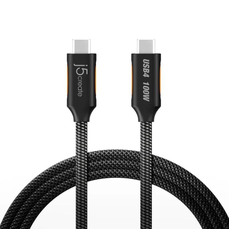 j5Create - JUCX27L12 USB4 40 Gbps Câble coaxial USB-C complet - Noir/Orange