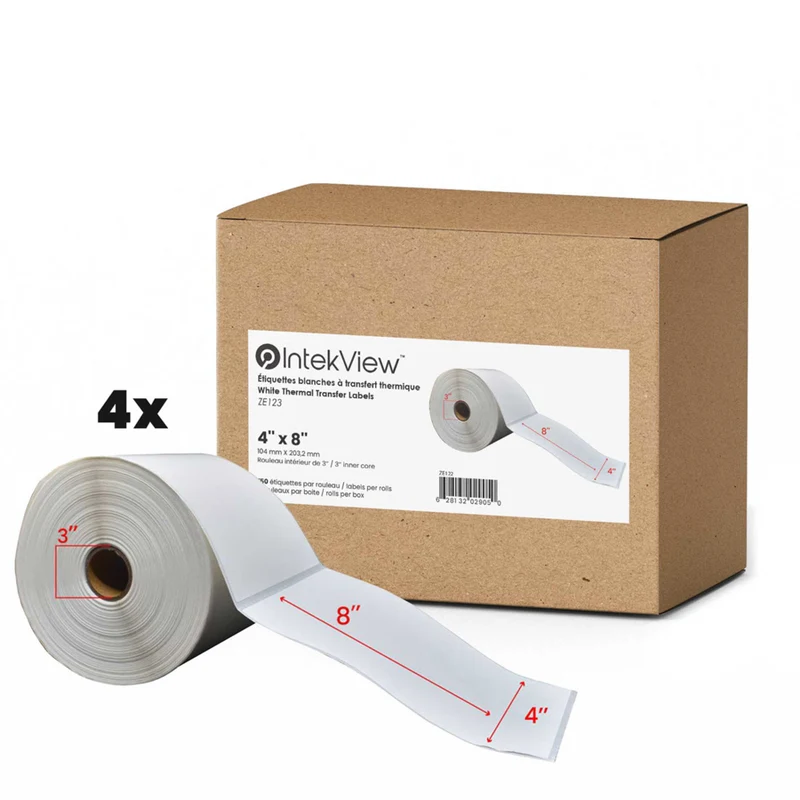 Premium Tape 4" x 8" (102 mm x 203 mm) Thermal Transfer Labels - 3" (76 mm) Core - 4 Rolls
